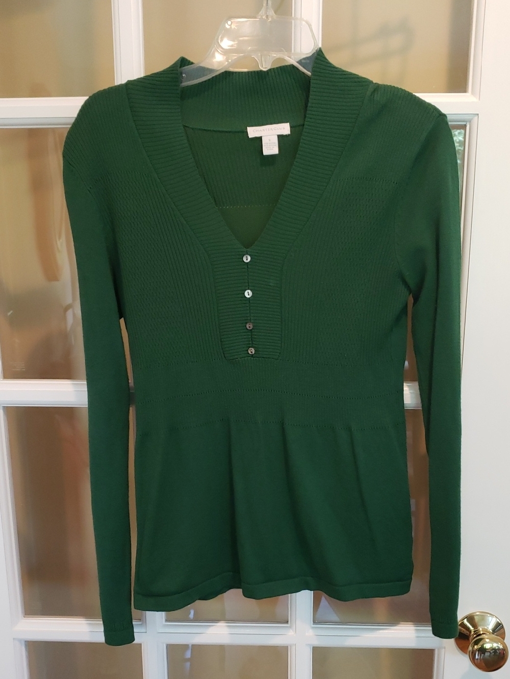 Charter Club Dark Green Ribbed V-Neck Sweater Size: S
